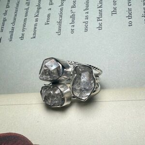 Sterling Herkimer Diamond Triple Stone Ring size 8